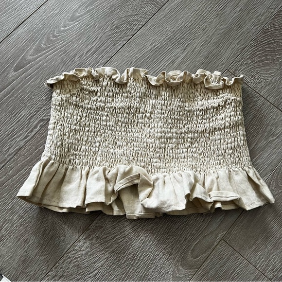 Faithfull the Brand Linen Strapless Crop Top - Size M - Smocked Neutral Summer - Picture 5 of 5
